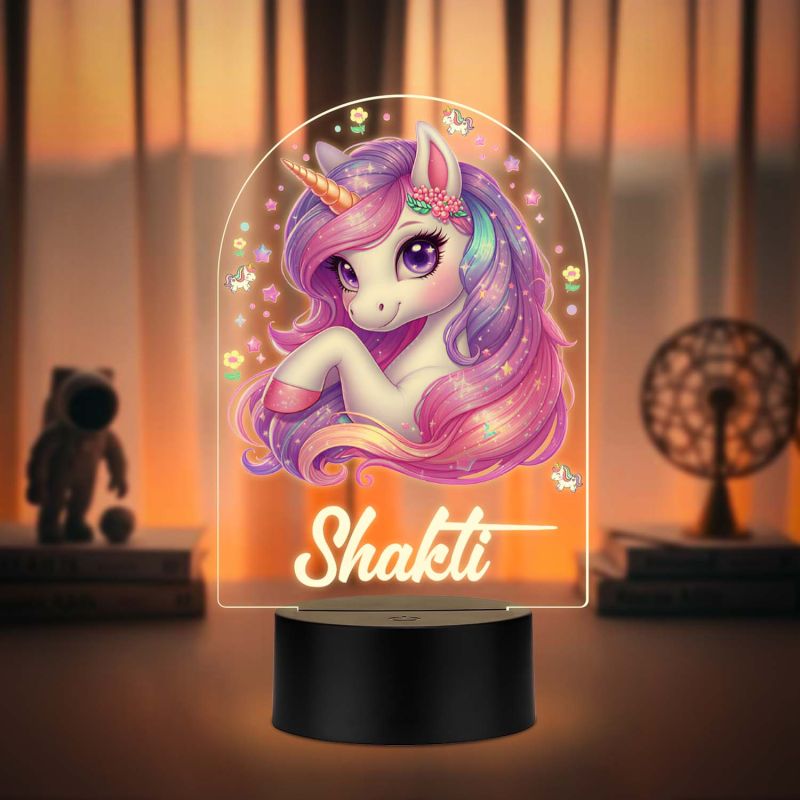 Personalized Unicorn UV Print 3D Illusion Night Light – Warm White LED Acrylic Lamp
